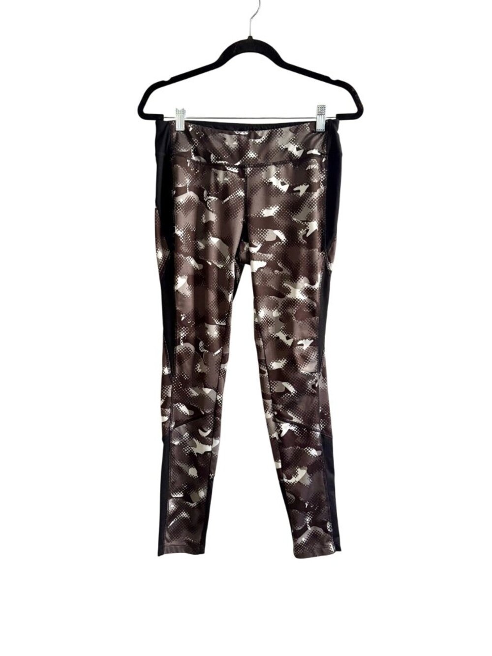 Avia Camo Print Athletic Leggings Stretch Black/Gray Activewear Pants Womens M